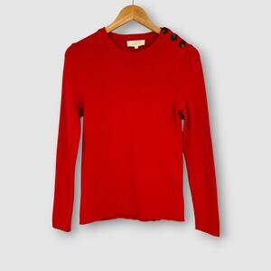 Sezane Button Shoulder Ribbed Long Sleeve Red Size Medium
